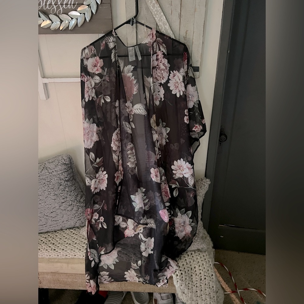 Black floral swim suit cover